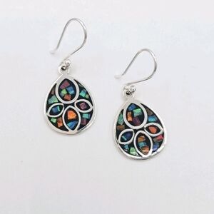 NEW Authentic Taxco 925 Sterling Silver Multicolor Opal Inlay Earrings